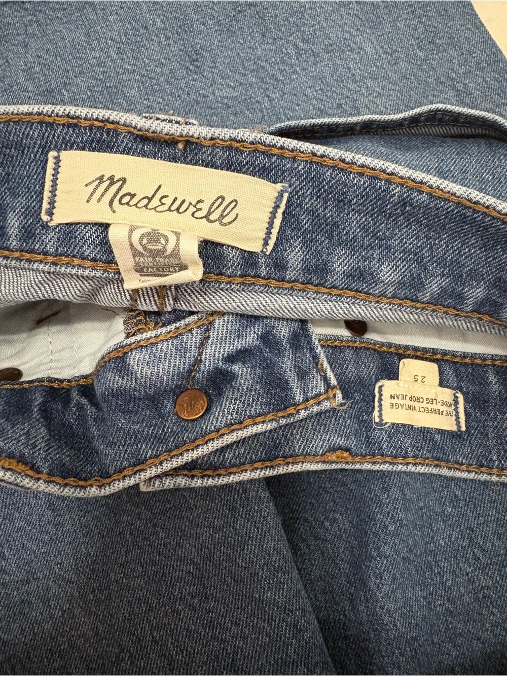 Women’s Madewell The Perfect Vintage Wide-Leg Crop Jean Size 25 - Picture 4 of 5